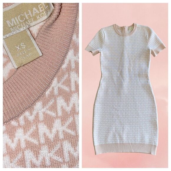 MICHAEL Kors Bodycon Dress Blush Pink Logo Preppy Sophisticated XS - Picture 2 of 9